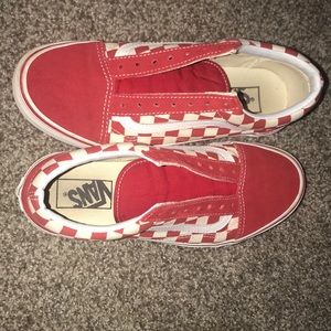 cream red checkerboard vans